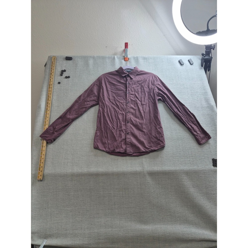 Nickel & Iron Shirt Mens Small Purple Geometric Shirttail Hem Casual Button Up